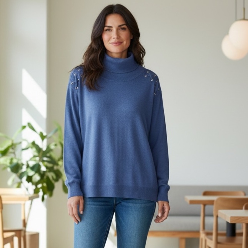 Retrology Sweater Blue‎ Turtleneck  Lace-Up Detail in Size 3X  NWT